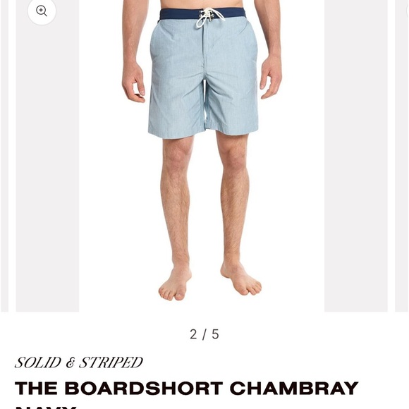 Solid & Striped chambray & Navy  Blue 7" Inseam Board Shorts NWOT - Picture 2 of 12